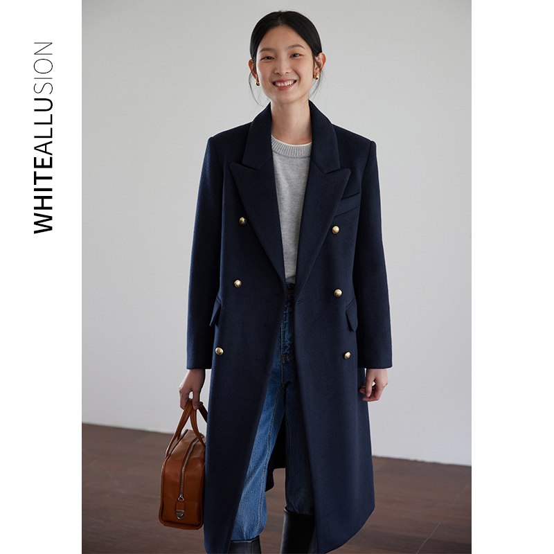 素典年中清仓【1283】复古金扣高级感中长款气质西装式呢大衣