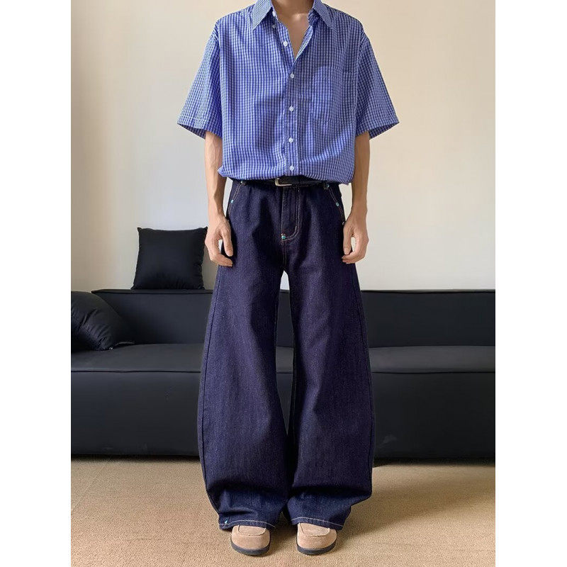 美式复古丹宁原色绿松石弯刀牛仔裤男女潮牌痞帅高级版直筒阔腿裤