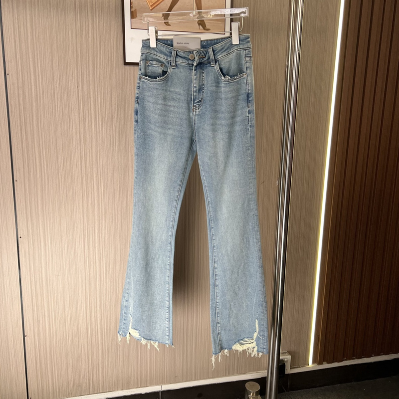 2022-28微喇牛仔裤高腰宽松新款喇叭裤裤子毛边牛仔裤