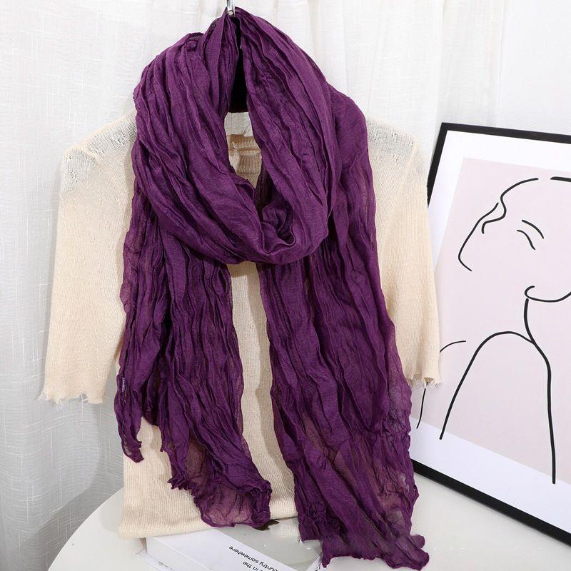 围巾女薄款沙漠旅游褶皱纯色春秋季日系棉麻手感丝巾文艺披肩围脖