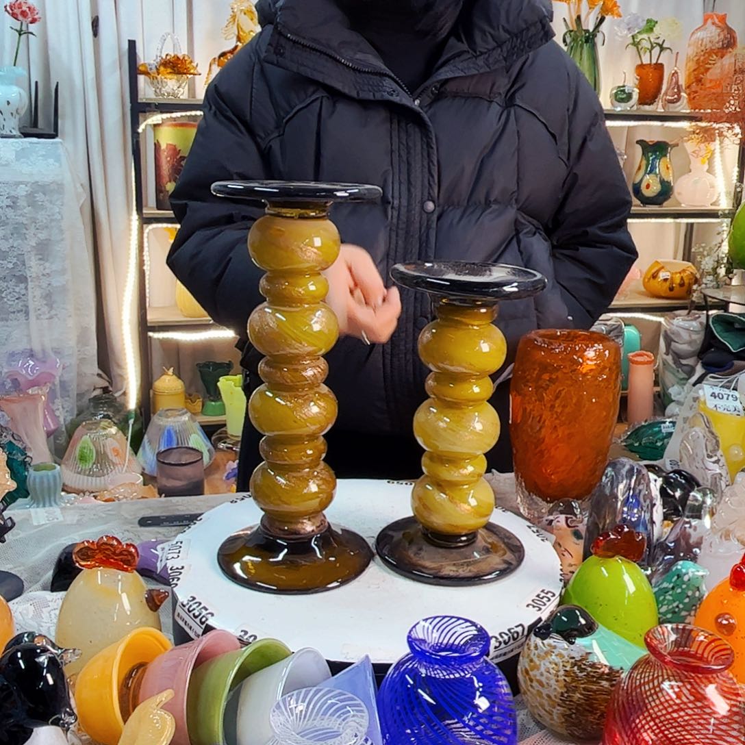 一对烛台家悦美居琉璃摆件