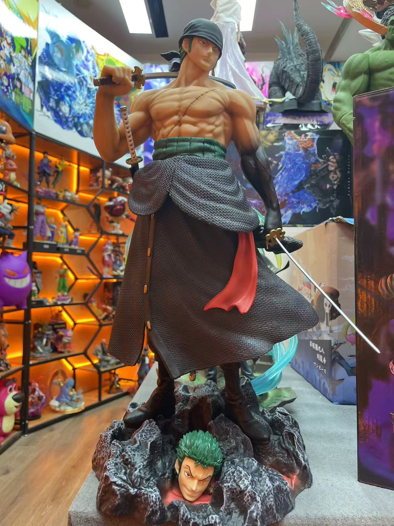  送双头雕 海贼王 扛刀索隆  手办模玩比摆件送黑刀便宜组装下