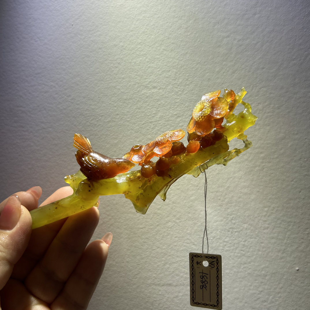天然岫玉 花玉梅花发簪 喜上眉梢玉簪