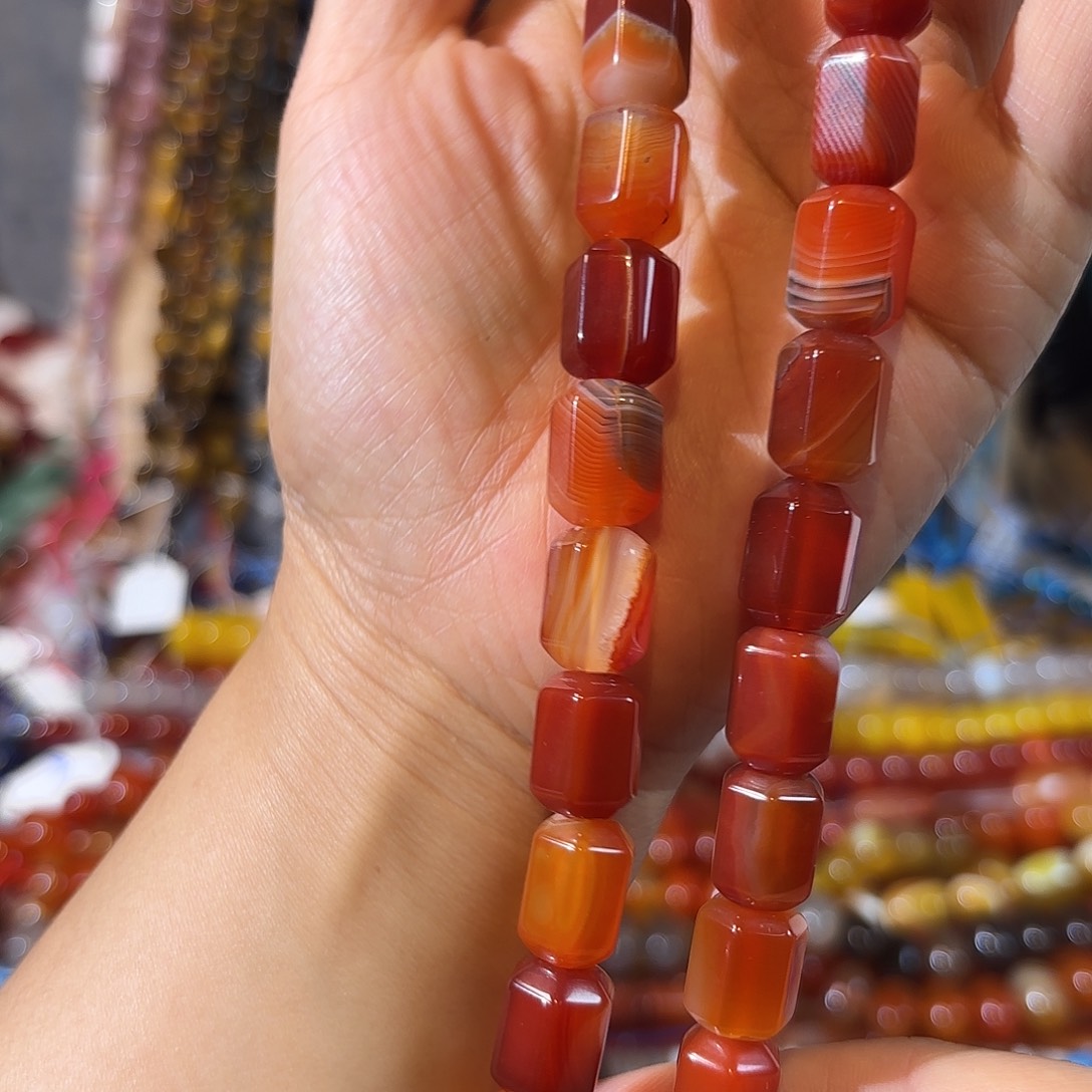 玛瑙/玉髓银S925镀金镶嵌珠宝半成品红玛瑙一条10-14