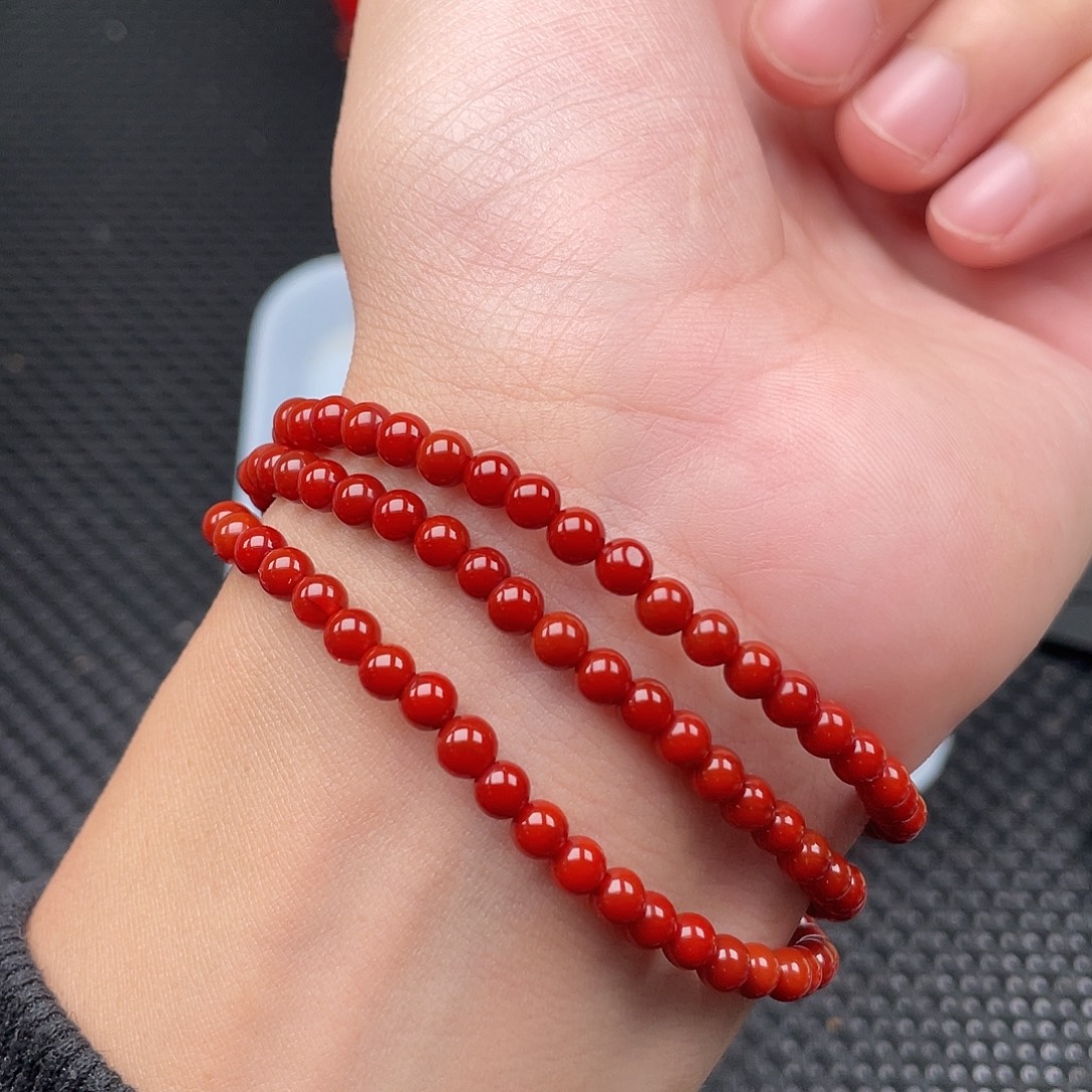 南红玛瑙未镶嵌4mm柿子红圆珠三圈