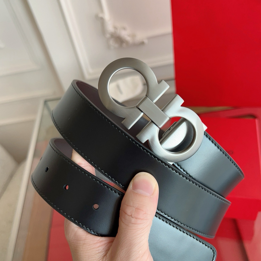 【有字母】拉丝枪色扣头 黑咖平皮 3.5宽 有logo 男士皮带腰带