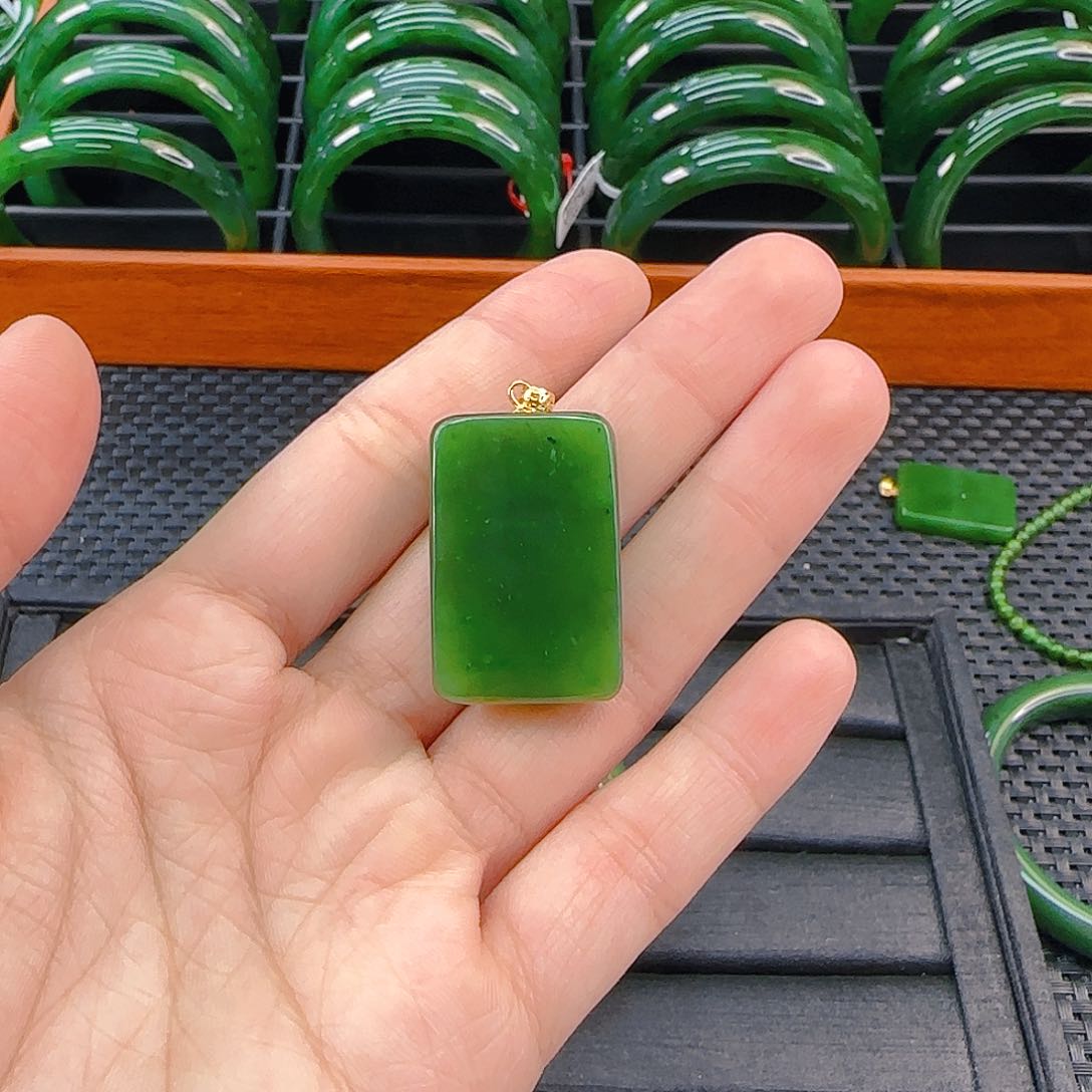 颈饰银S925镶嵌和田玉长方形无事牌吊坠
