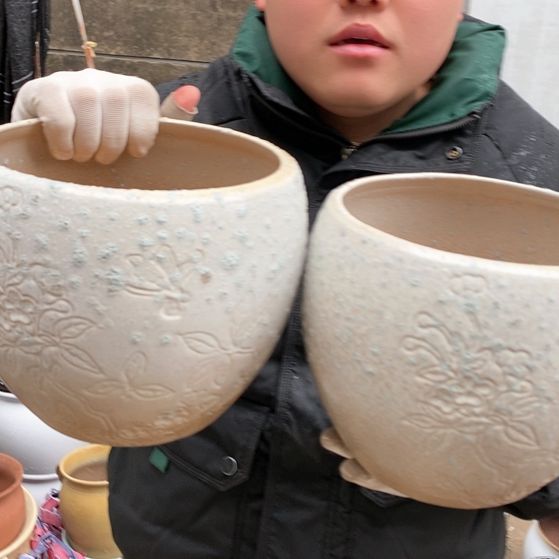 紫砂花盆瑕疵口18高18