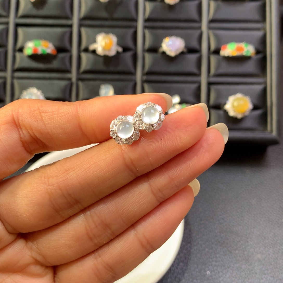 翡翠银S925镶嵌耳饰