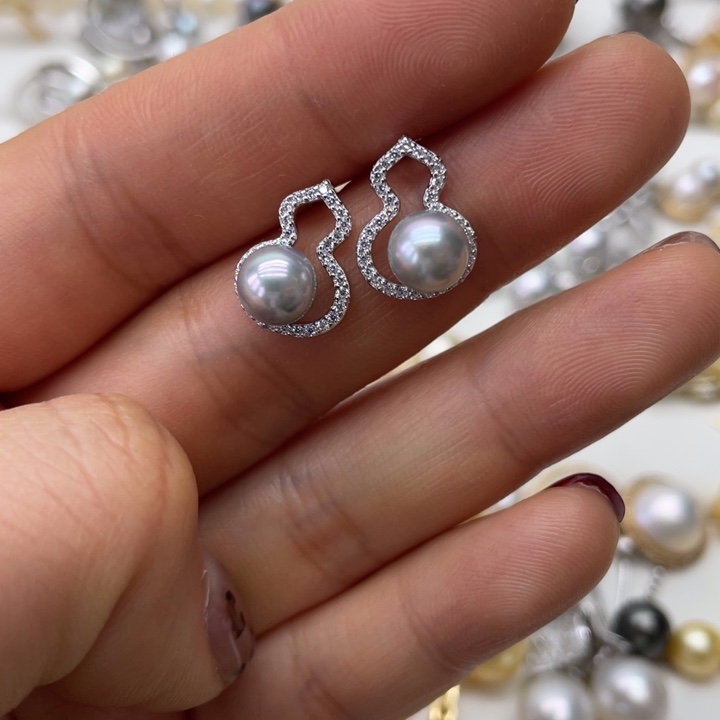 海水珍珠耳饰银S925镶嵌