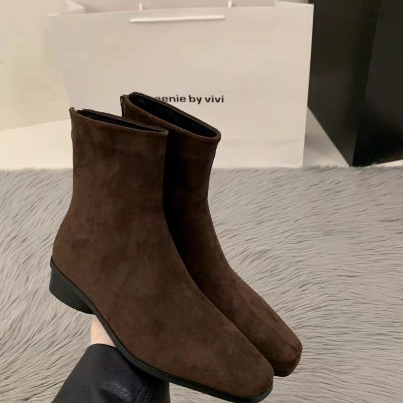 X18舒适秋季胶粘法式秋冬纯色马丁靴女靴时尚富家千金风