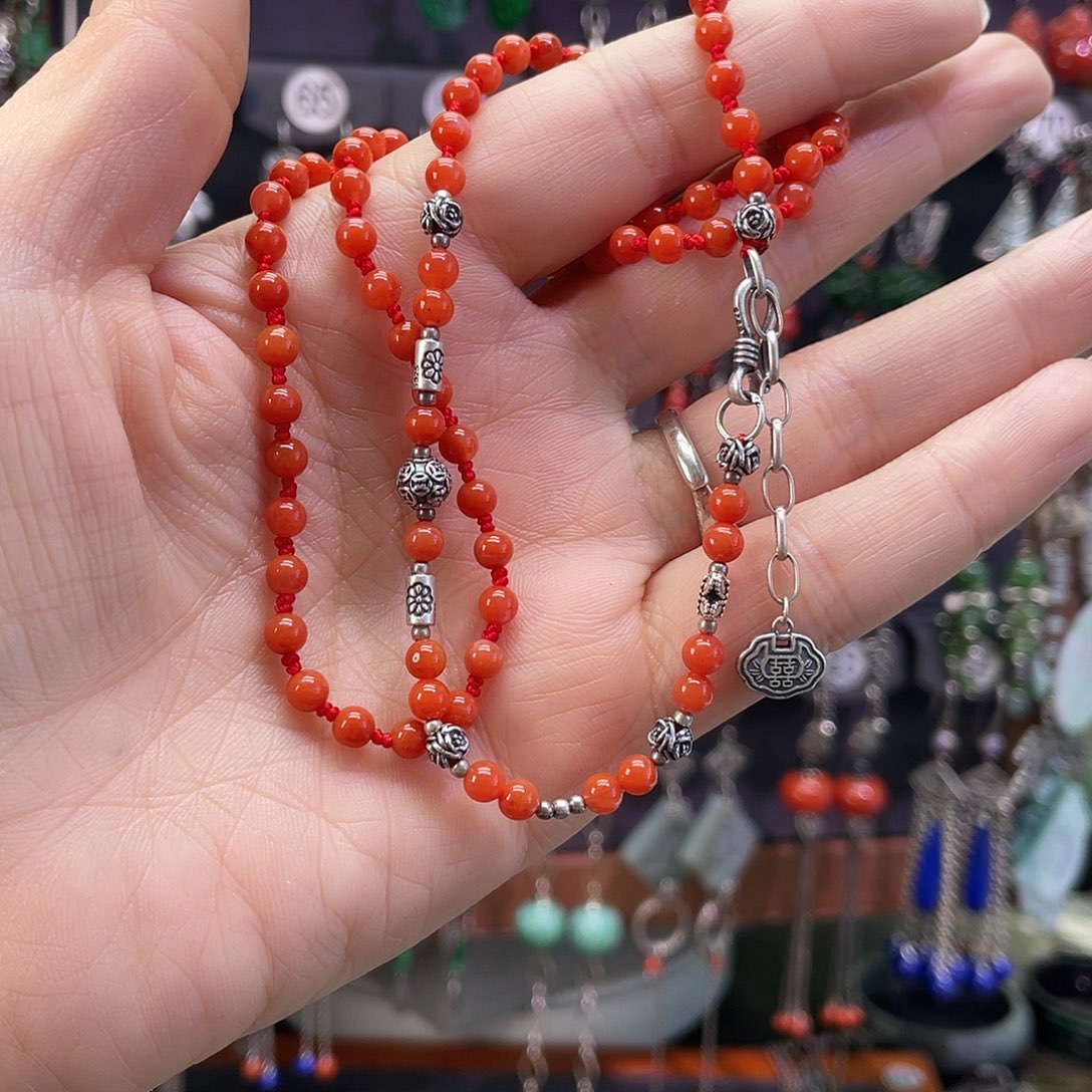 室***臻南红玛瑙银S925镶嵌耳饰094）hgfg