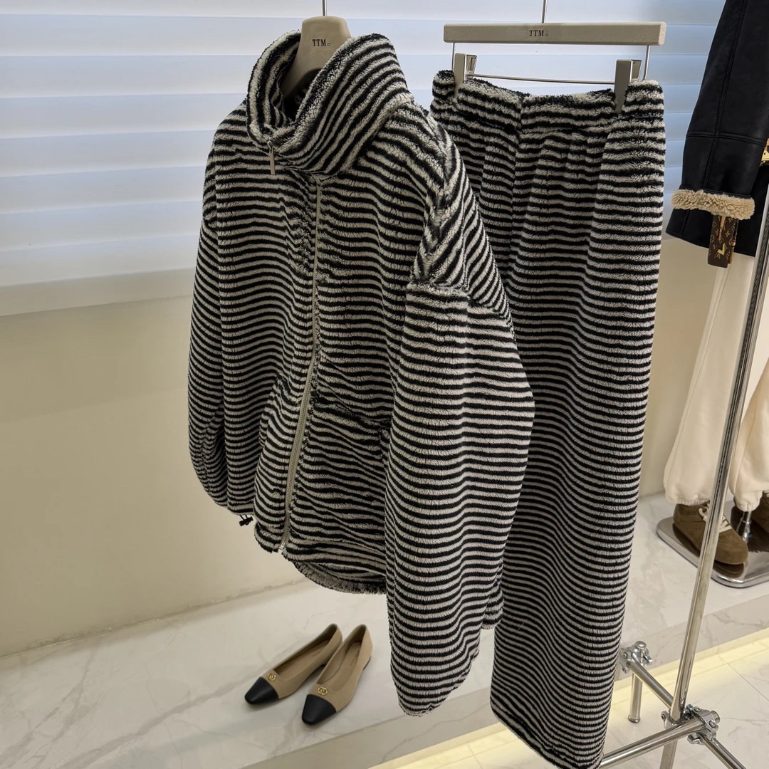 图图妈立领条纹秋冬加厚保暖可外穿睡衣套装