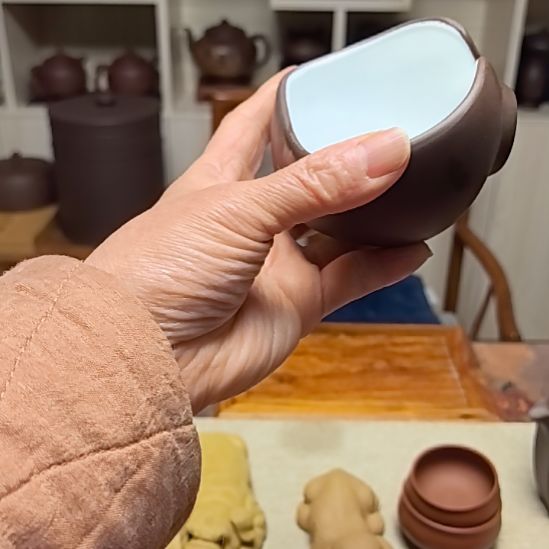 茶宠紫砂茶则公道杯水盂70cc左上白釉