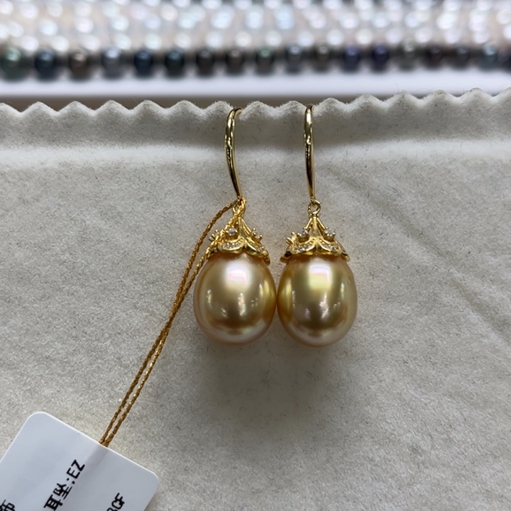 银S925镶嵌耳饰海水珍珠金珠10-11m 125号