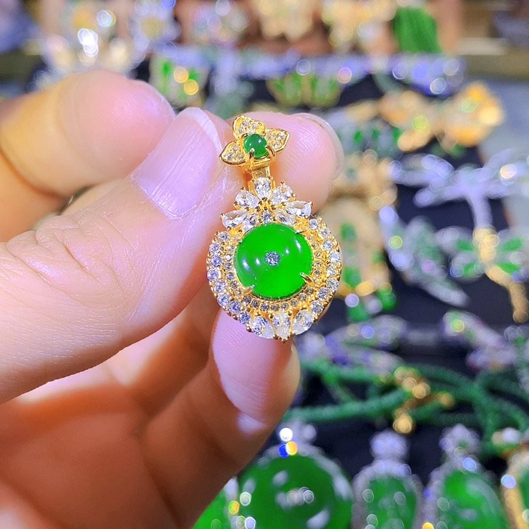 吊坠(不含链)银S925镶嵌翡翠