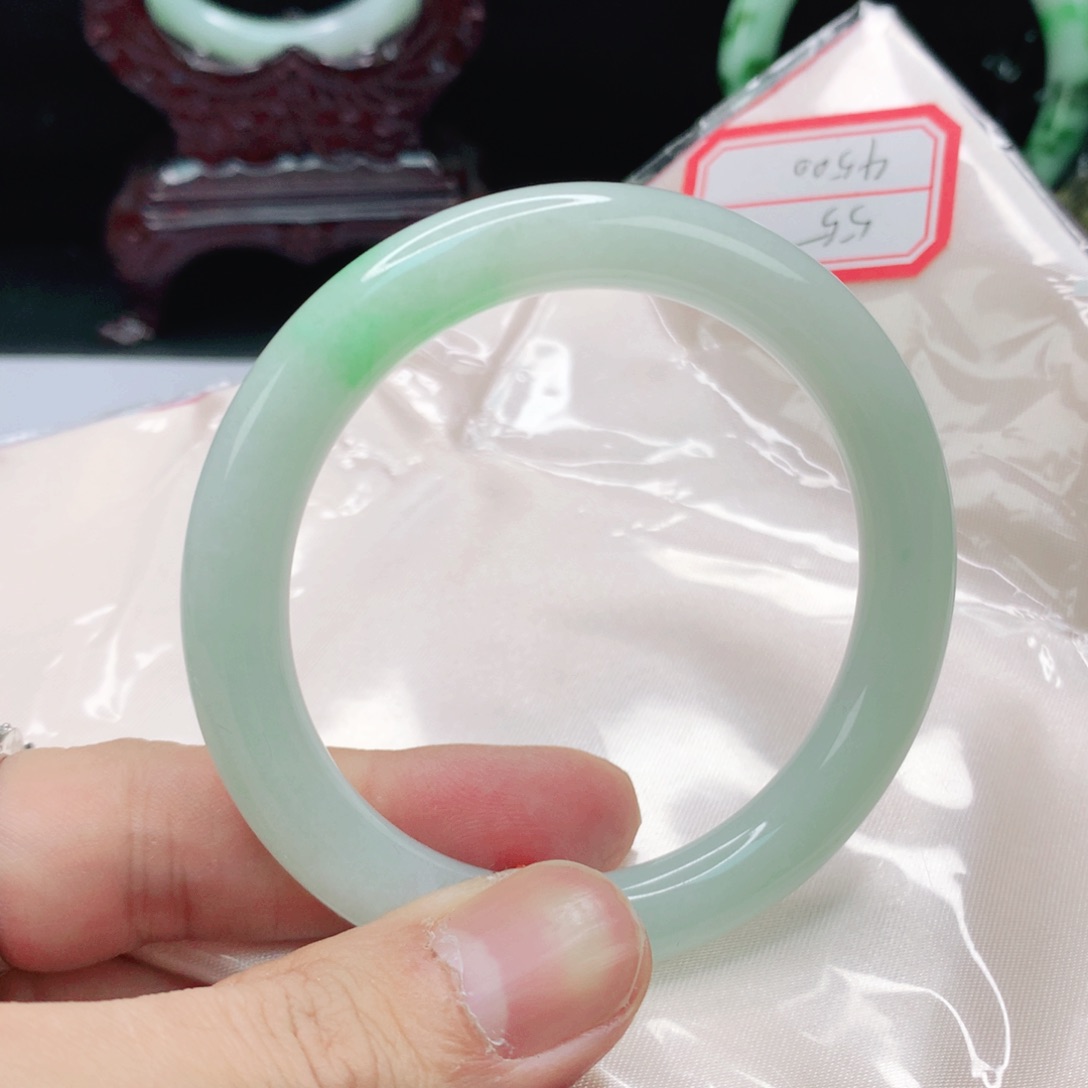 翡翠手镯未镶嵌55 圈口天然缅甸翡翠A货时尚女款手镯