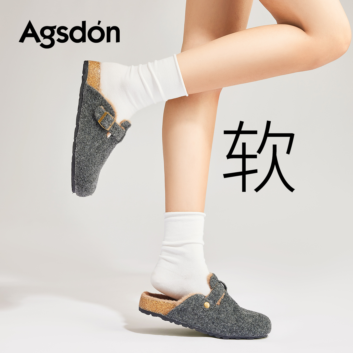 744215厚底勃肯鞋女2025新款冬季灰色加绒保暖包头棉鞋一脚蹬Q