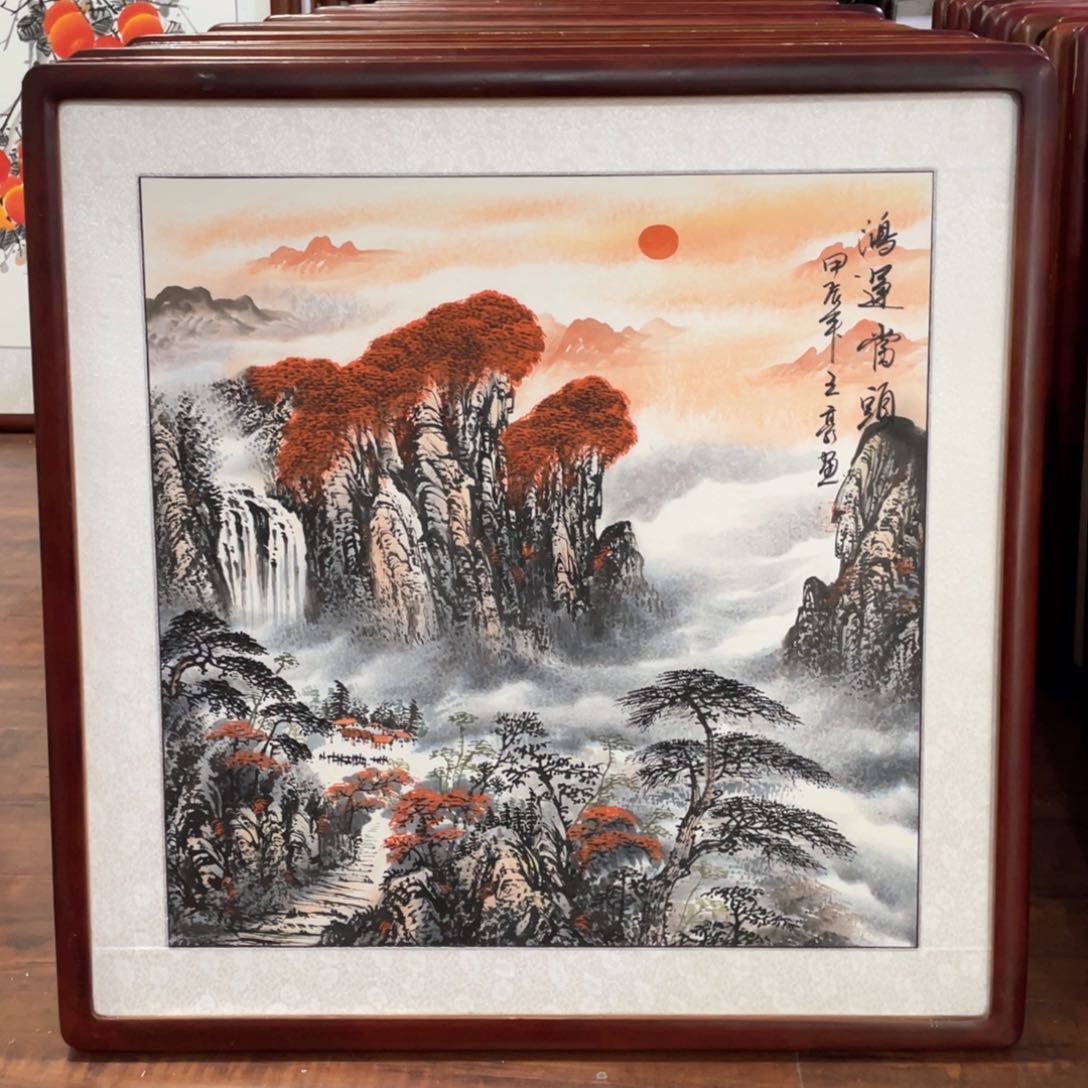 国画手绘带框尺寸63*63厘米