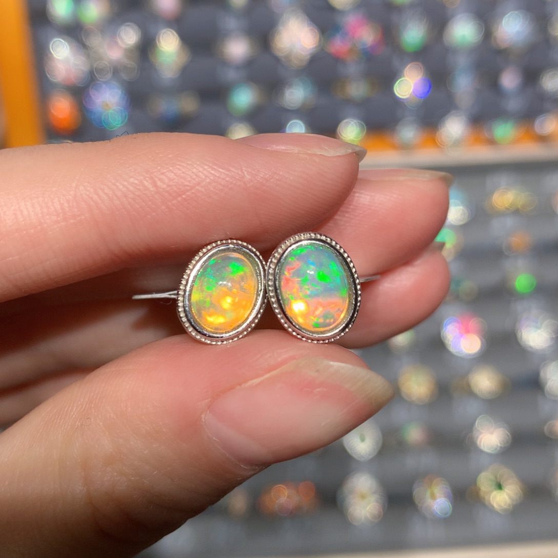 银S925镶嵌欧泊耳钉t