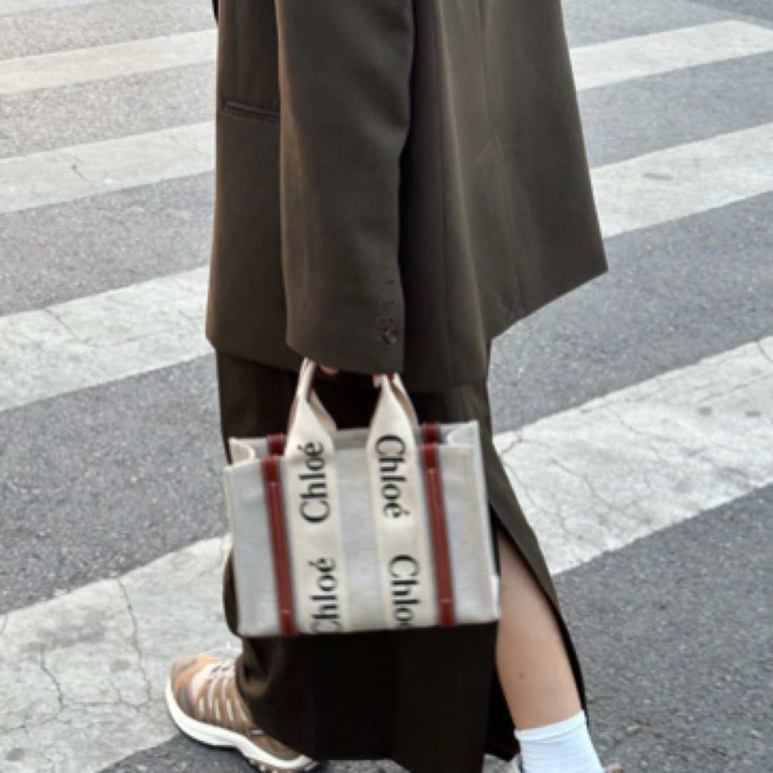 95新 Chloe/蔻依 Chloe/克洛伊 蔻依 棕色woody tote bag小号