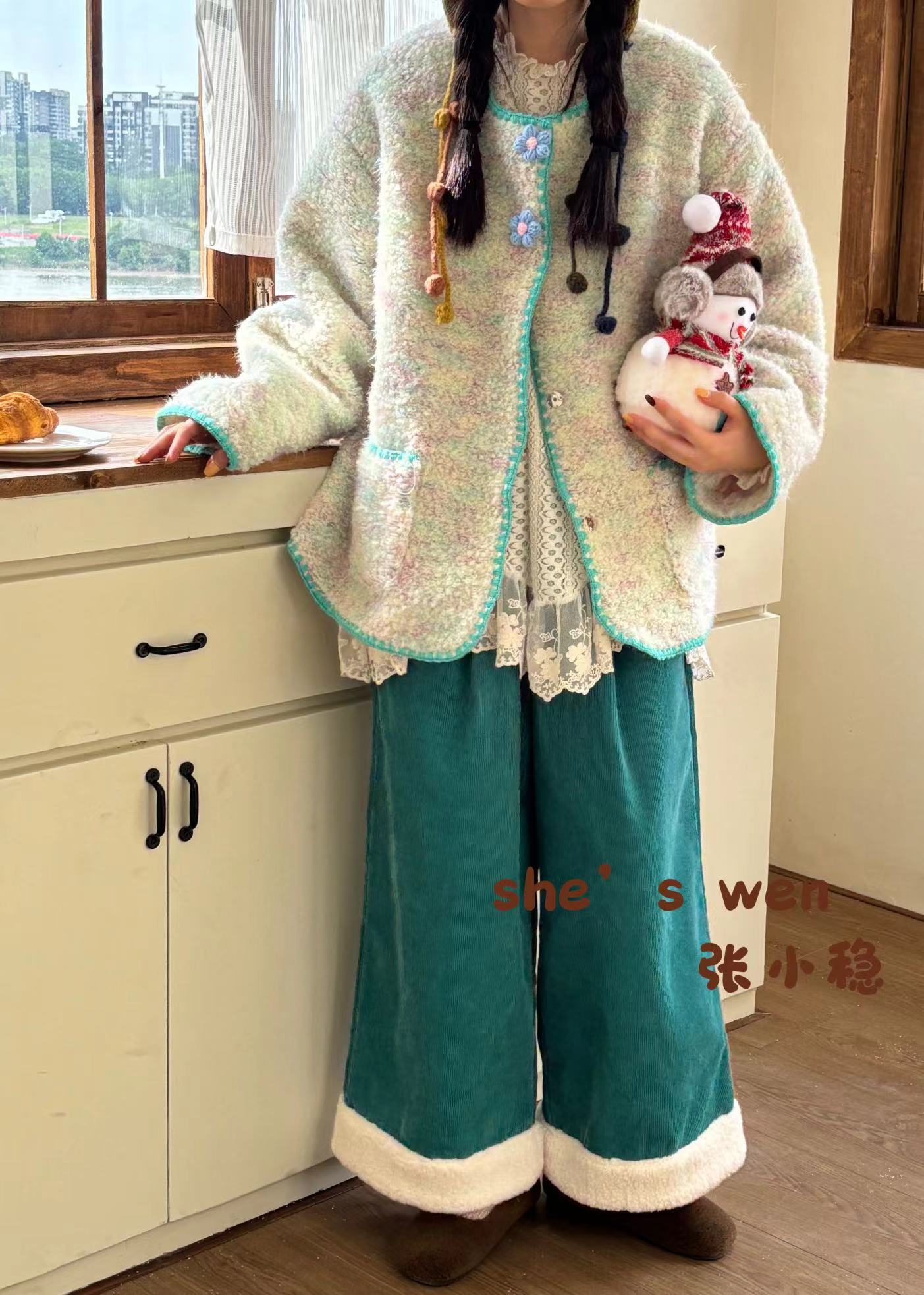 米多多 ZXW#7259#减龄百搭彩虹毛外套