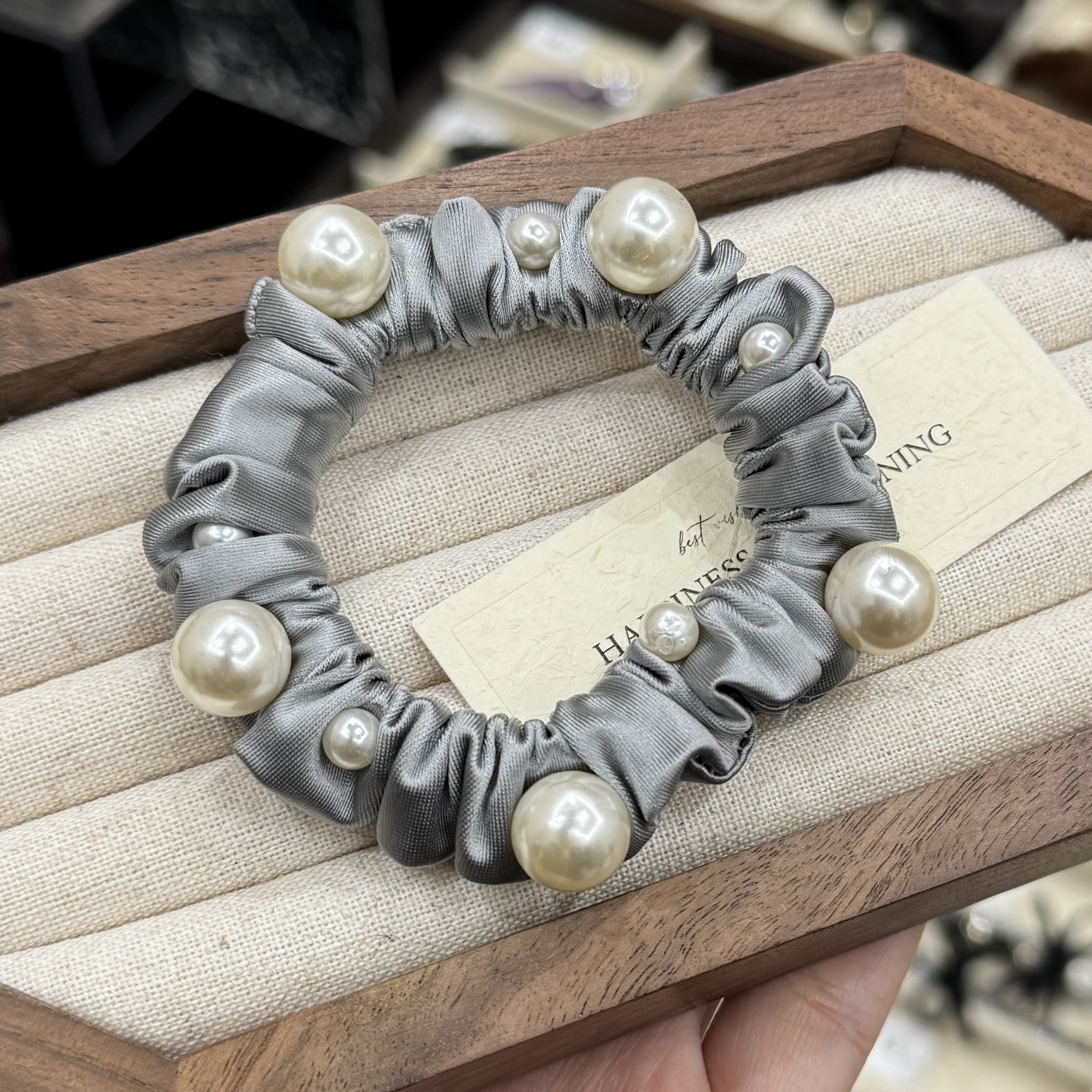 韩版雾霾蓝珠珠发圈