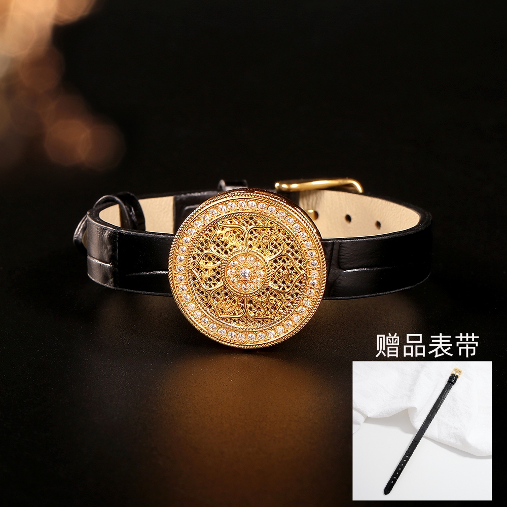 【婷婷专属】18k金六字真言圆牌百搭手环（赠送黑色表带）时尚轻奢