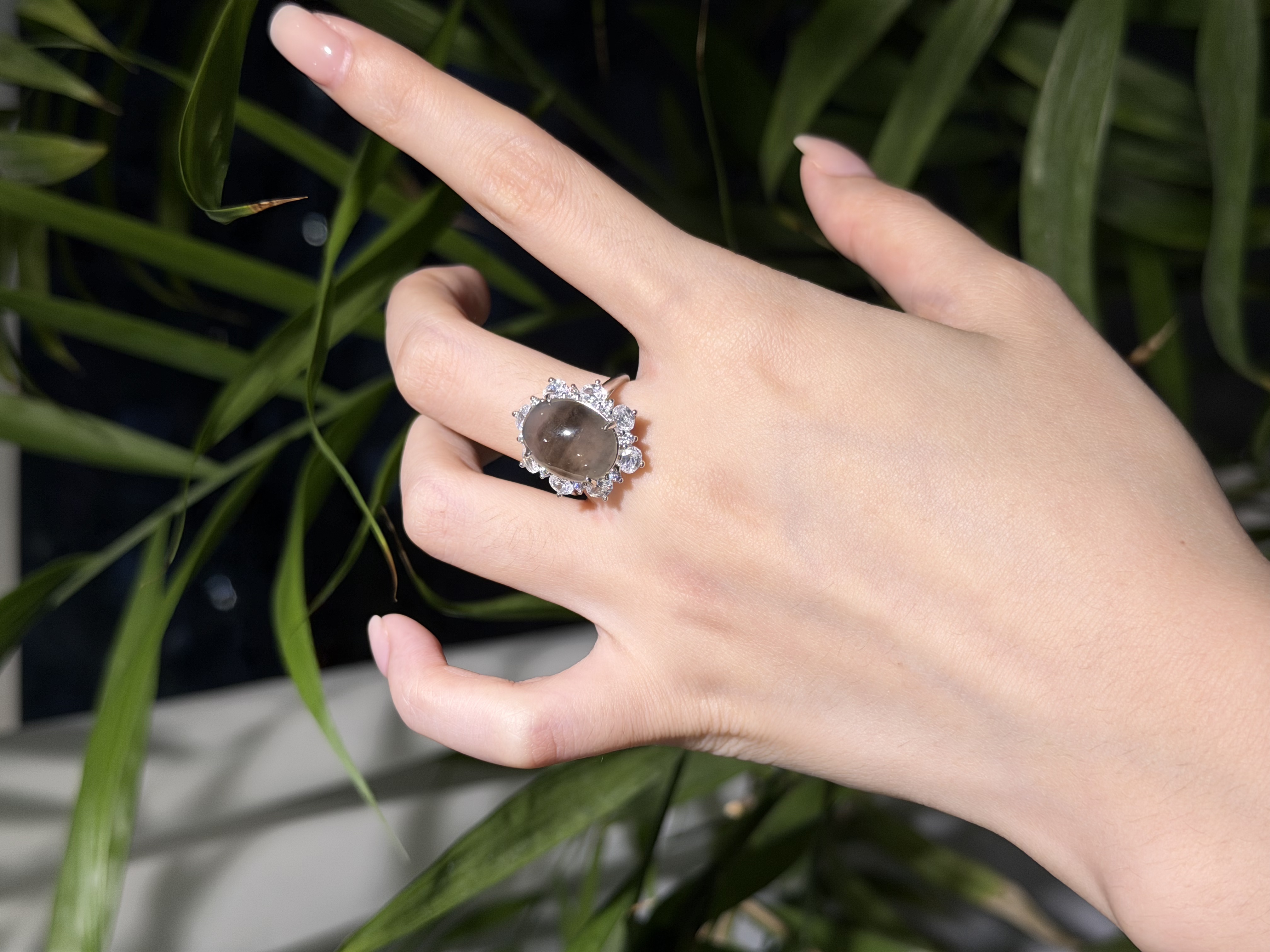 天然缅甸A货翡翠925银镶翡翠戒指镶嵌气质