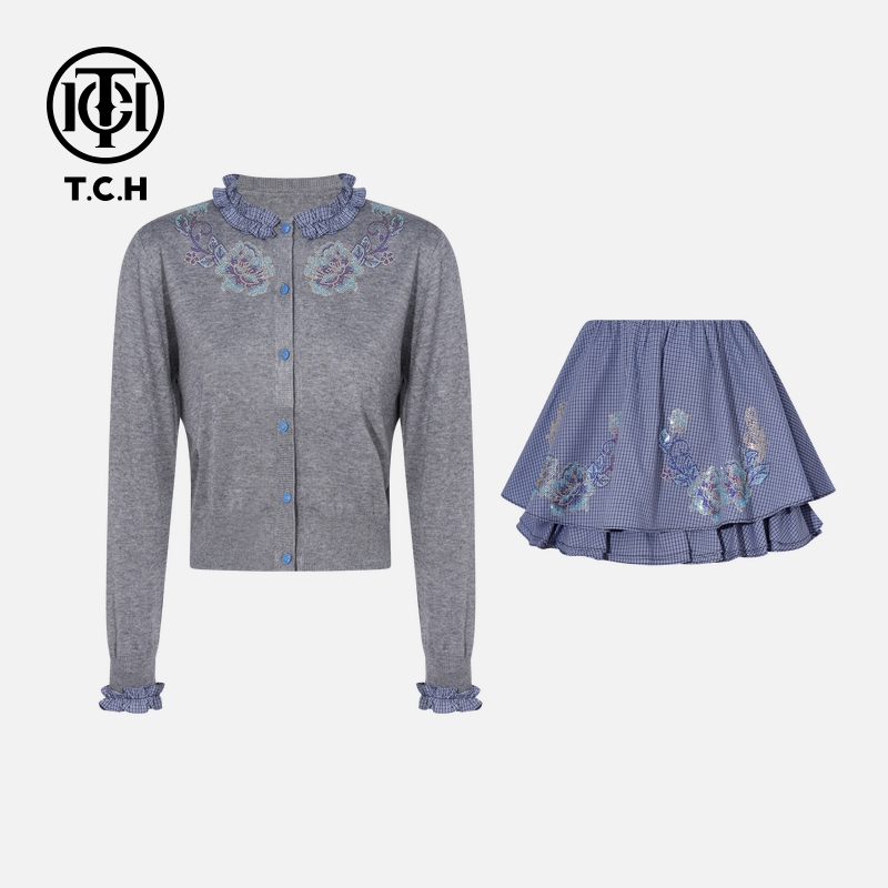 TCH私服烫钻工艺新时尚淑女百搭新潮流套装女T75C07E1031轻奢tch