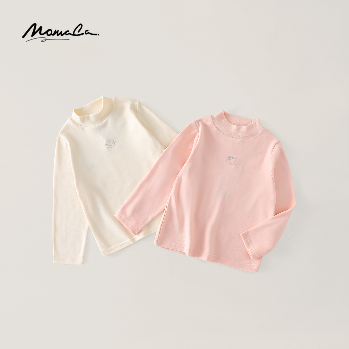 【10A抗菌】MOMOCO女童冬款甜美猫咪加绒加厚打底衫77880239015&14
