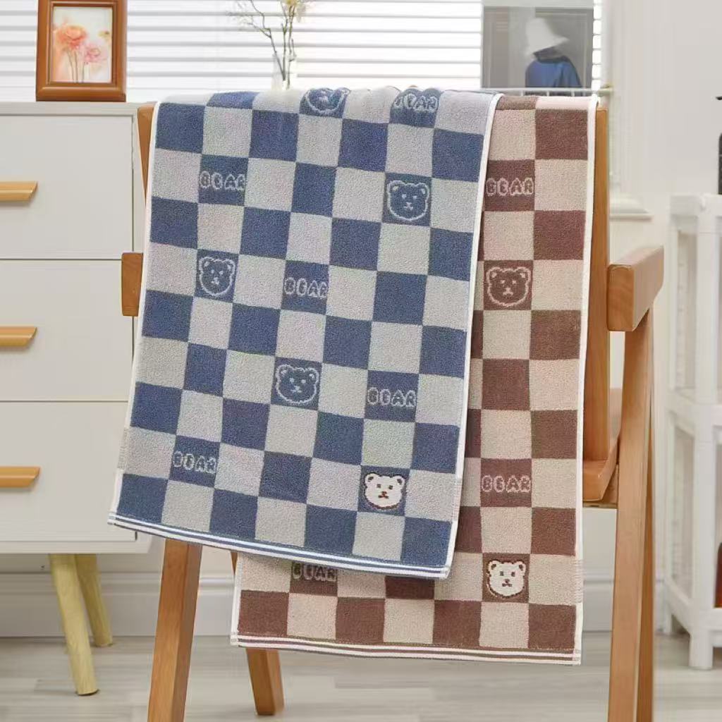 【棋盘熊】纯棉柔软洗脸成人精梳棉毛巾洗澡巾速干浴巾吸水不掉毛