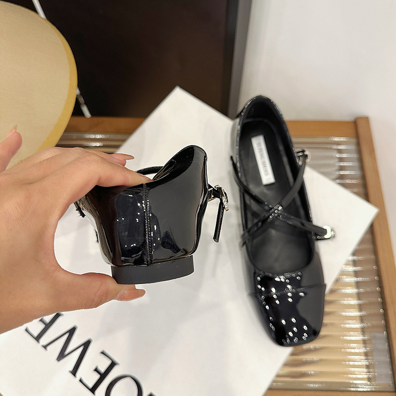 漆皮方头单鞋女夏季新款内增高交叉扣带玛丽珍鞋红色百搭韩版