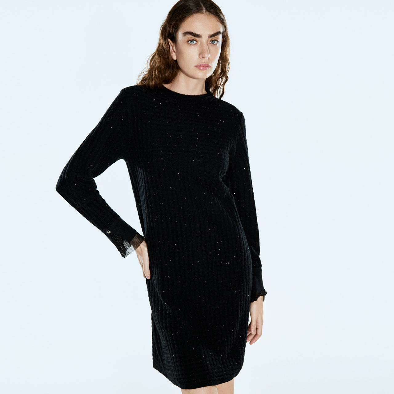 COVERINS新款羊毛亮片复古华夫格毛织连衣裙CC64306100