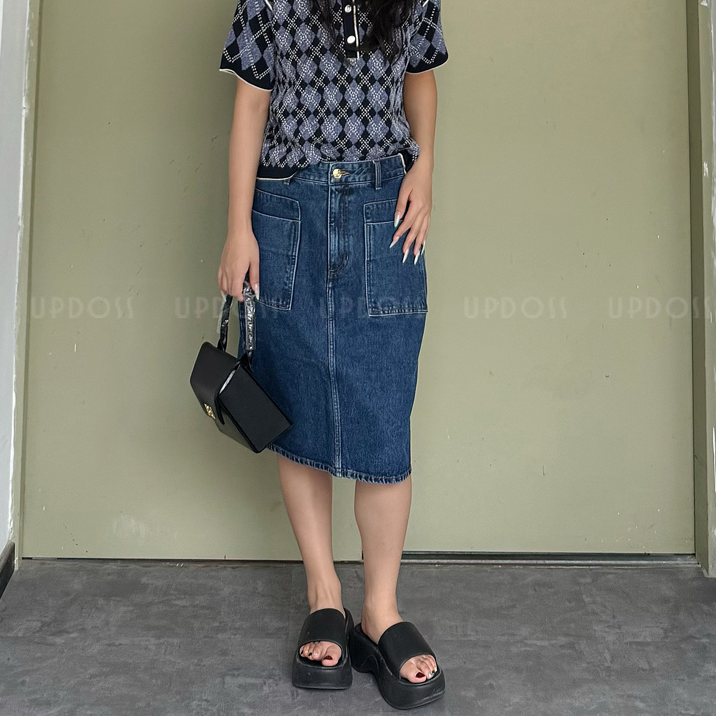 现货EENK设计师品牌25早秋复古外口袋牛仔半裙半身裙UPDOSS