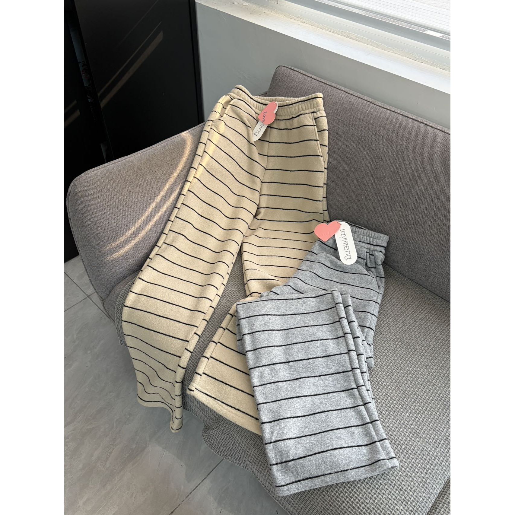 韩系软糯阔腿休闲条纹裤 LD250761