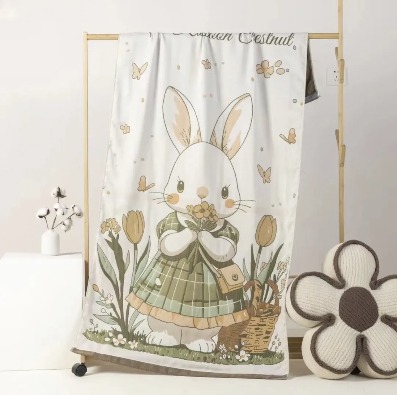 【花朵兔】 80*160cm高档卡通亲肤柔软加大吸水纱布浴巾           