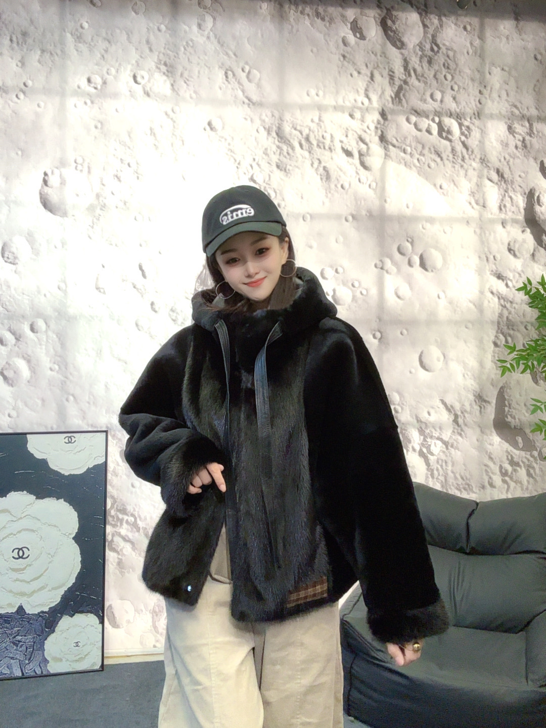 JZ皮草[3519]早春冬季新款皮毛一体拼水貂