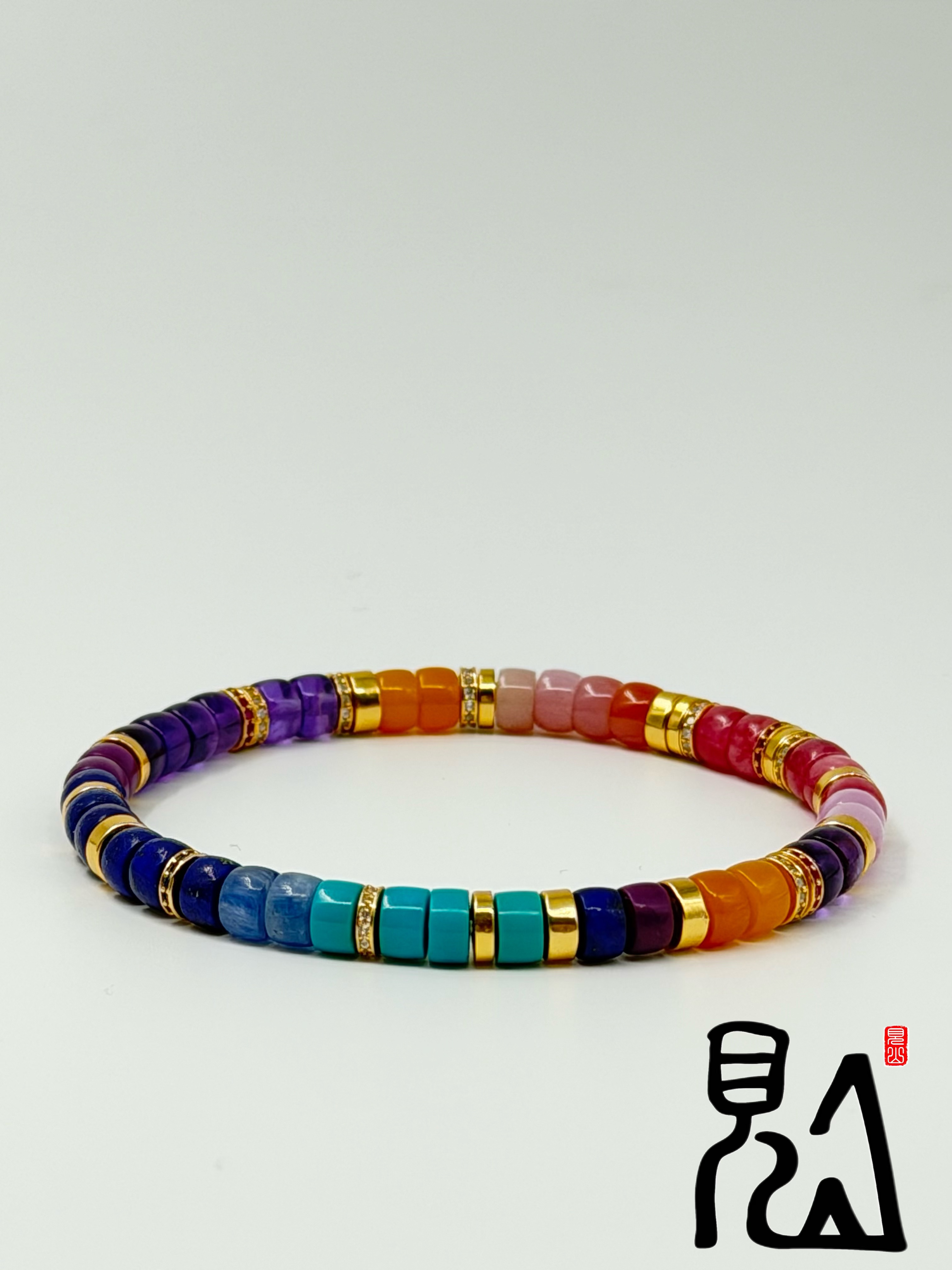 【见山 | 彩环金梦】原矿绿松石青金石设计款彩虹药片银s925单圈