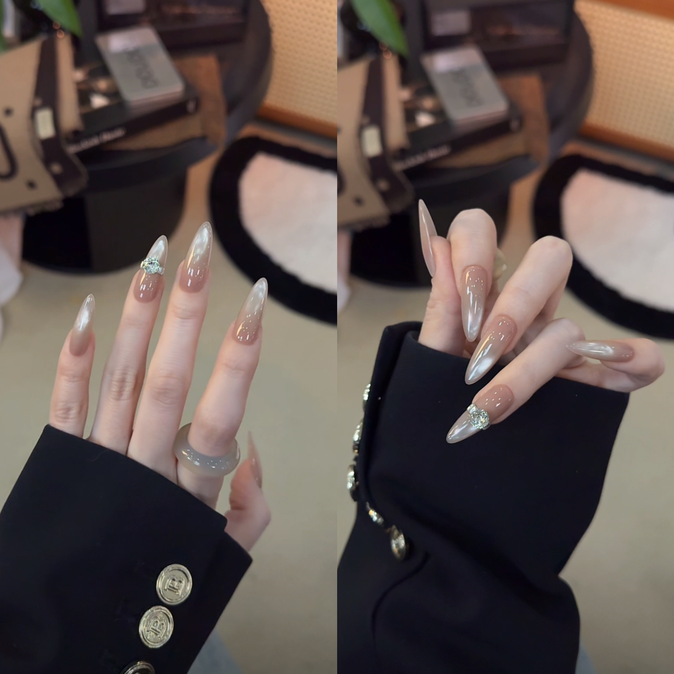 【玫瑰钻戒】豆豆家2025新款！显白百搭猫眼带钻纯手工穿戴甲