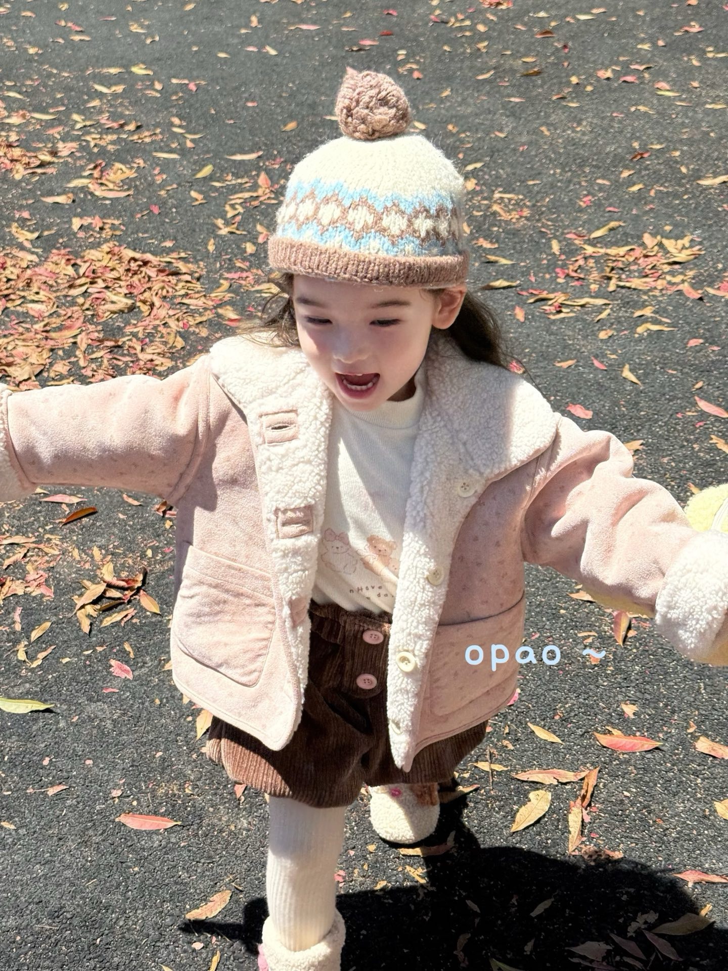 【吉满】原版opao双面粉色碎花皮毛一体外套