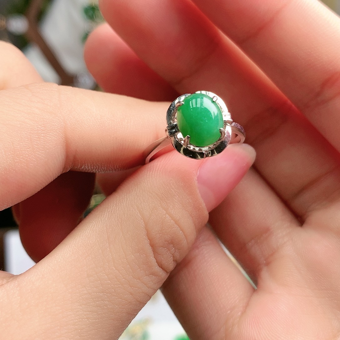 翡翠戒指银S925镶嵌戒指