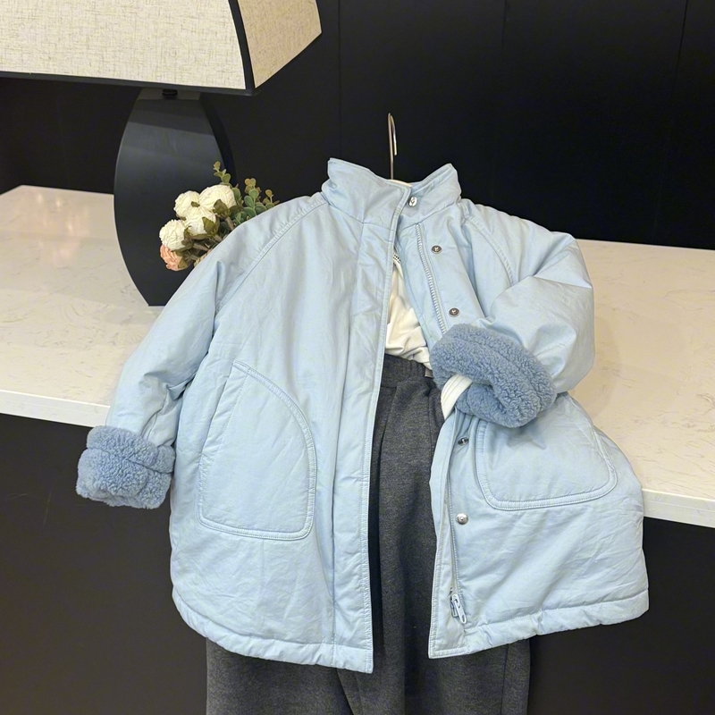 现货leomama【冰川蓝】童装儿童棉服中大女童装冬款加厚中长款外套