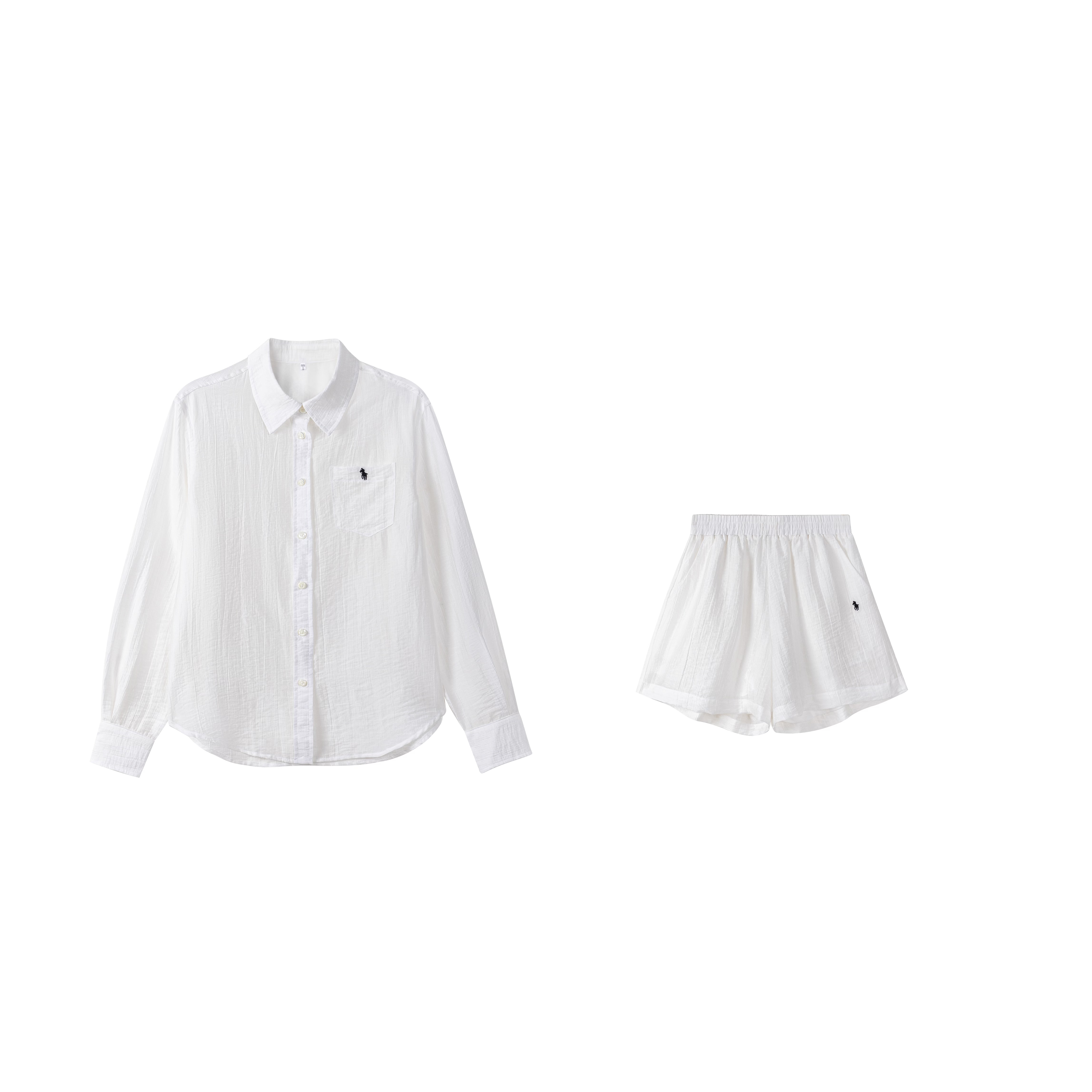 CHENXI 老钱风韩版松弛感套装白色防晒长袖衬衫裤子女F30025