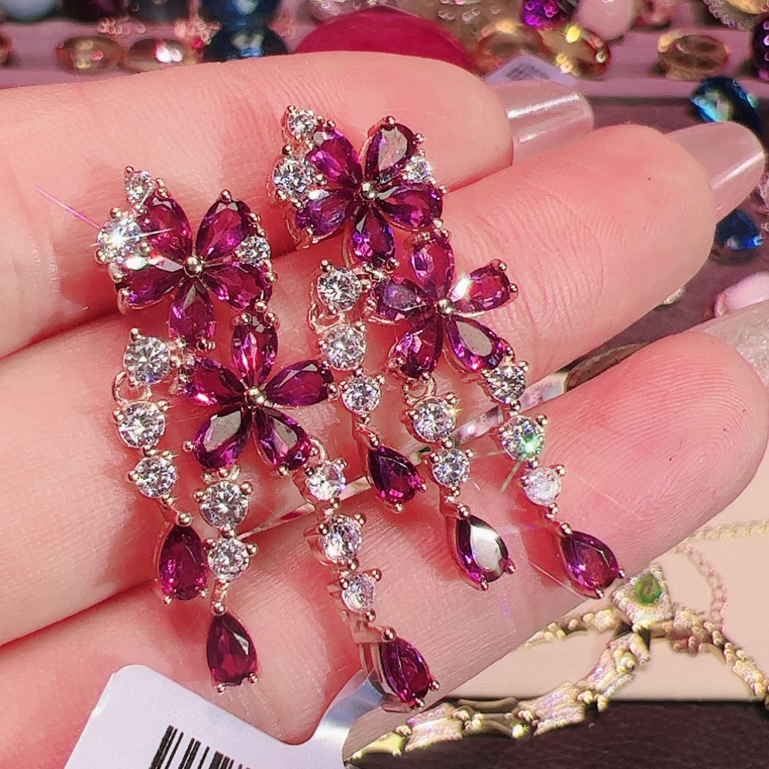 石榴石耳钉银S925镶嵌