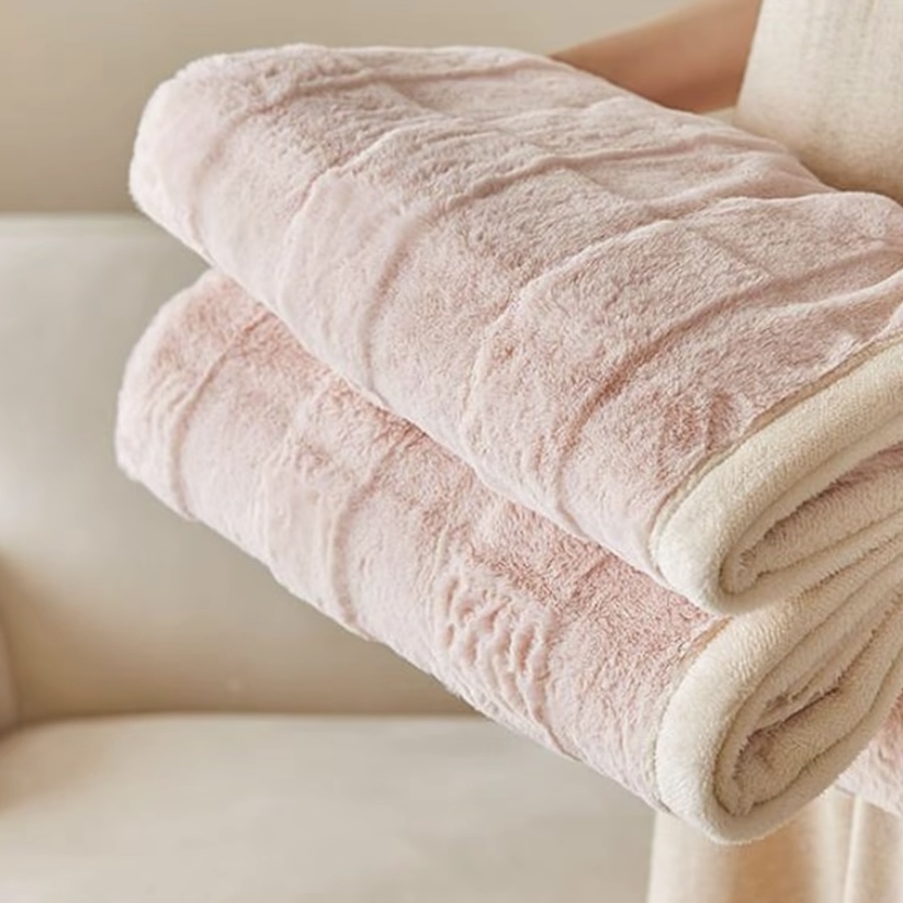  【粉格复合毛毯被】100亲肤柔软可机洗加厚双层家用毛毯