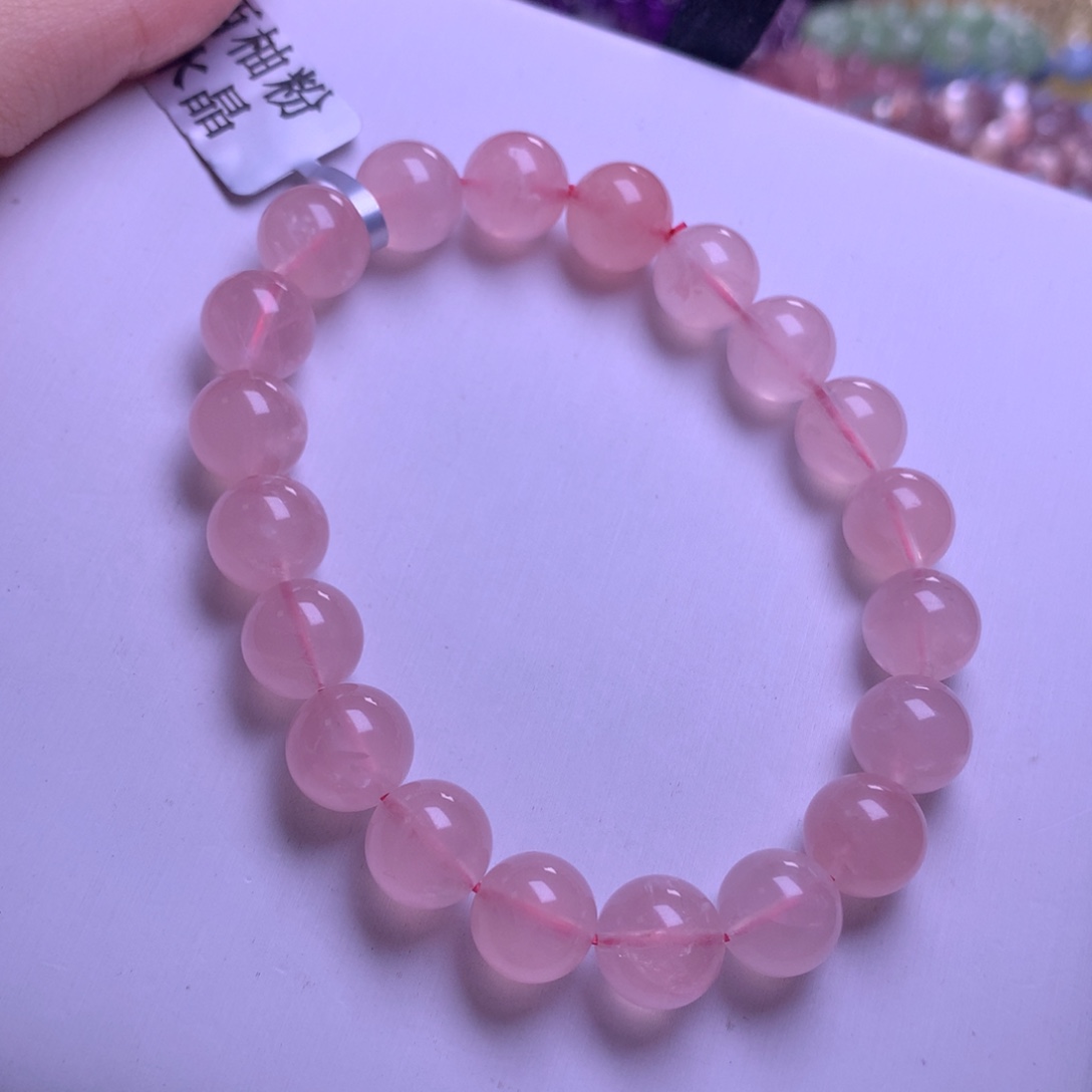 银S925镶嵌水晶手串西柚粉10mm