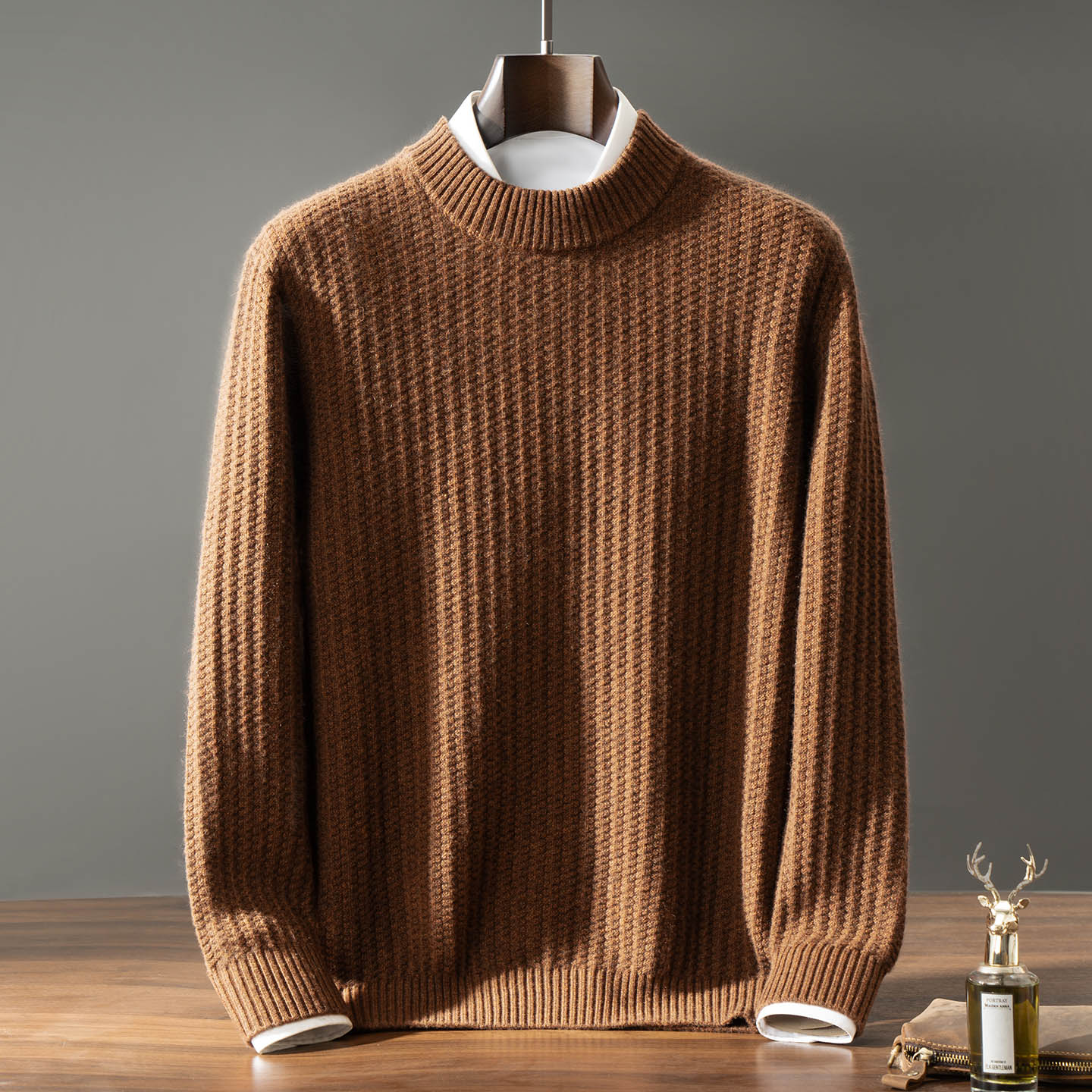 康赛妮100%纯山羊绒男士半高领套头毛衣加厚油画休闲打底衫冬091