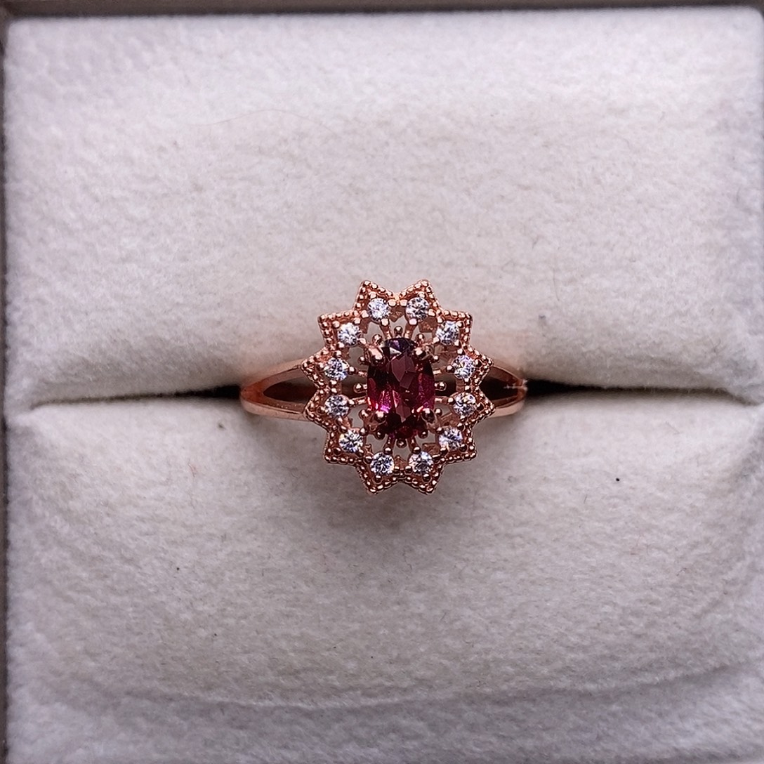 石榴石银S925镶嵌戒指