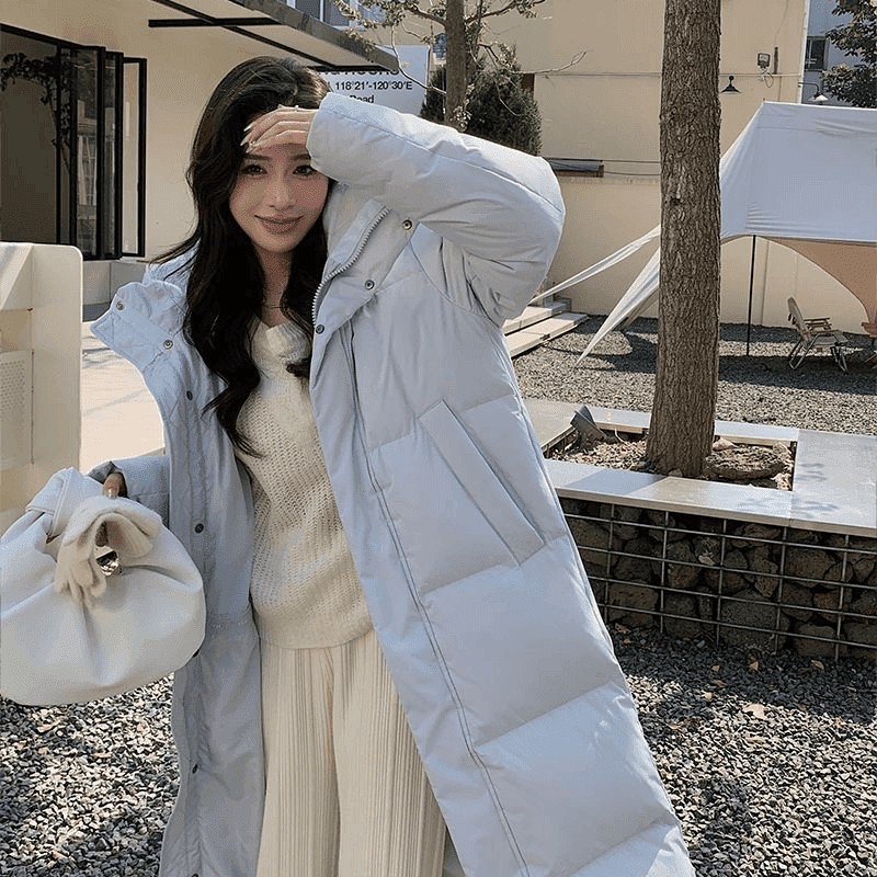 中长款冬季情侣白色长袖薄款极简风长款女连帽宽松学生加厚